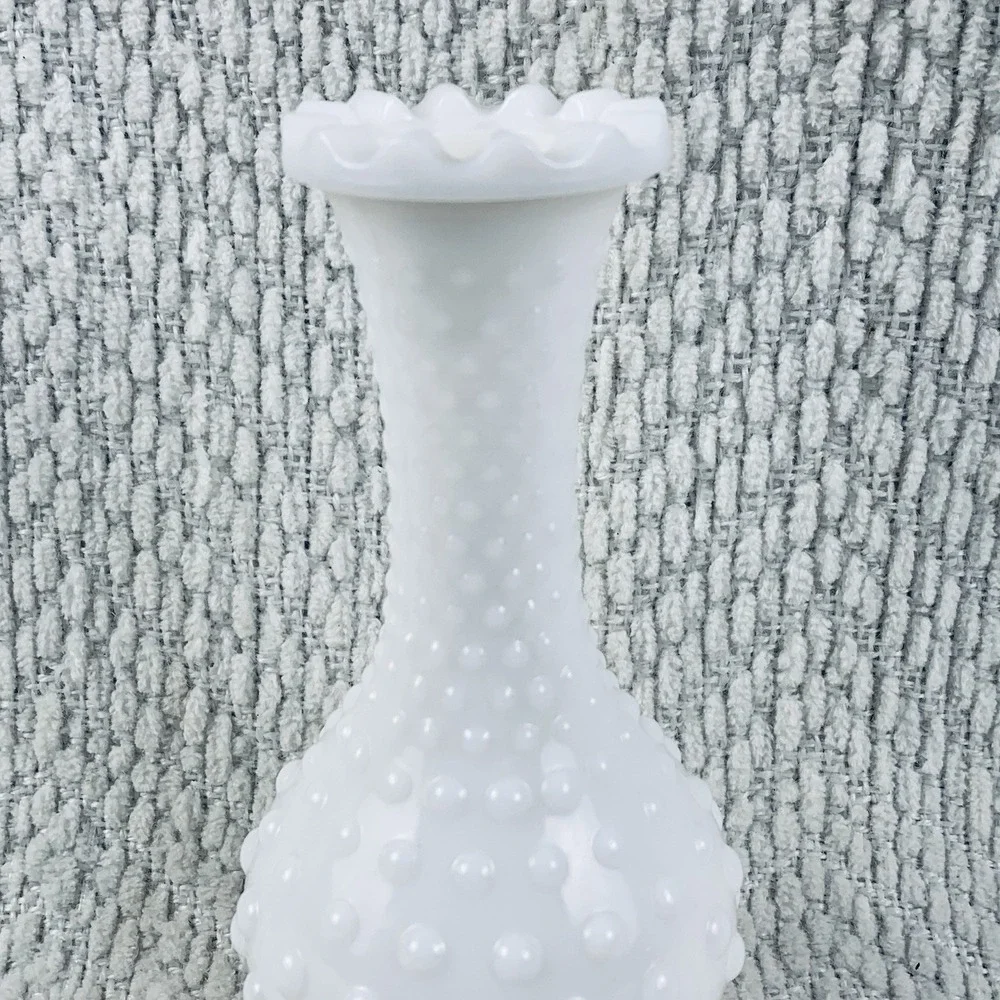 Vintage Hobnail Milk Glass Avon Cologne Bottle Decanter White Floral Flowers EUC